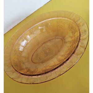 Vintage Jeannette Floral Poinsettia Pink Depression Glass Oval Bowl 9" x 7"